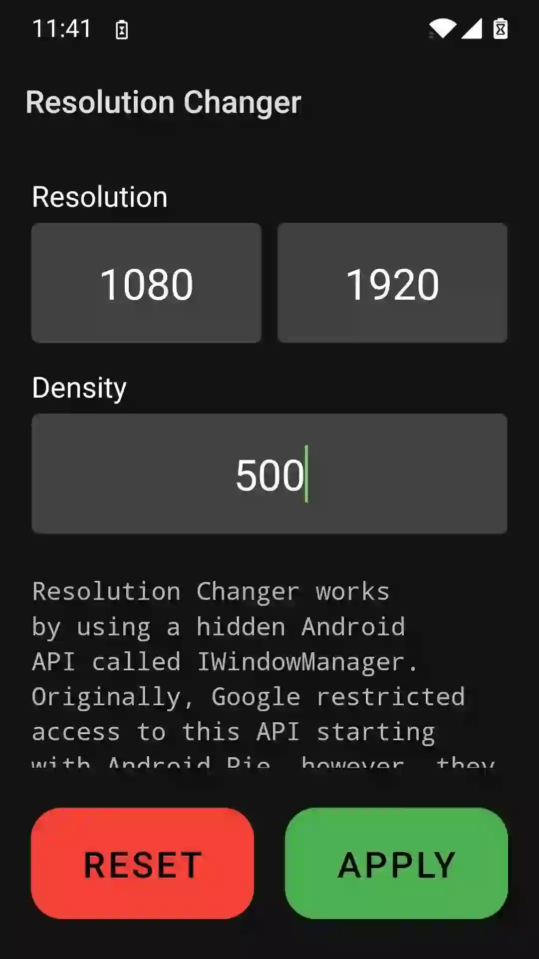 the Resolution Changer APK